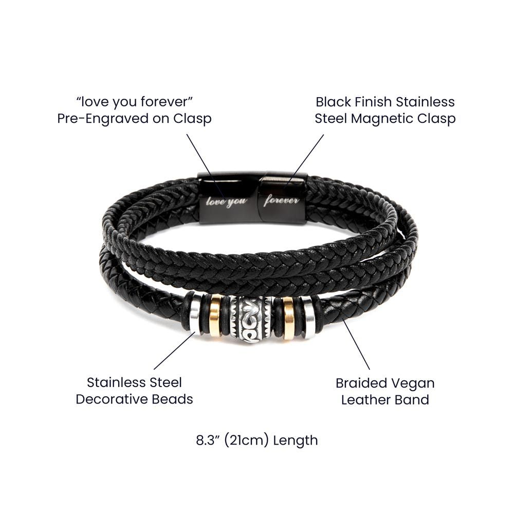 Bracelet Gift to Dad from Son Braided Vegan Leather for Birthday, Fathers Day, Christmas, Any Occasion