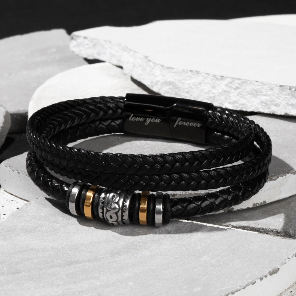 Bracelet Gift to Dad from Son Braided Vegan Leather for Birthday, Fathers Day, Christmas, Any Occasion