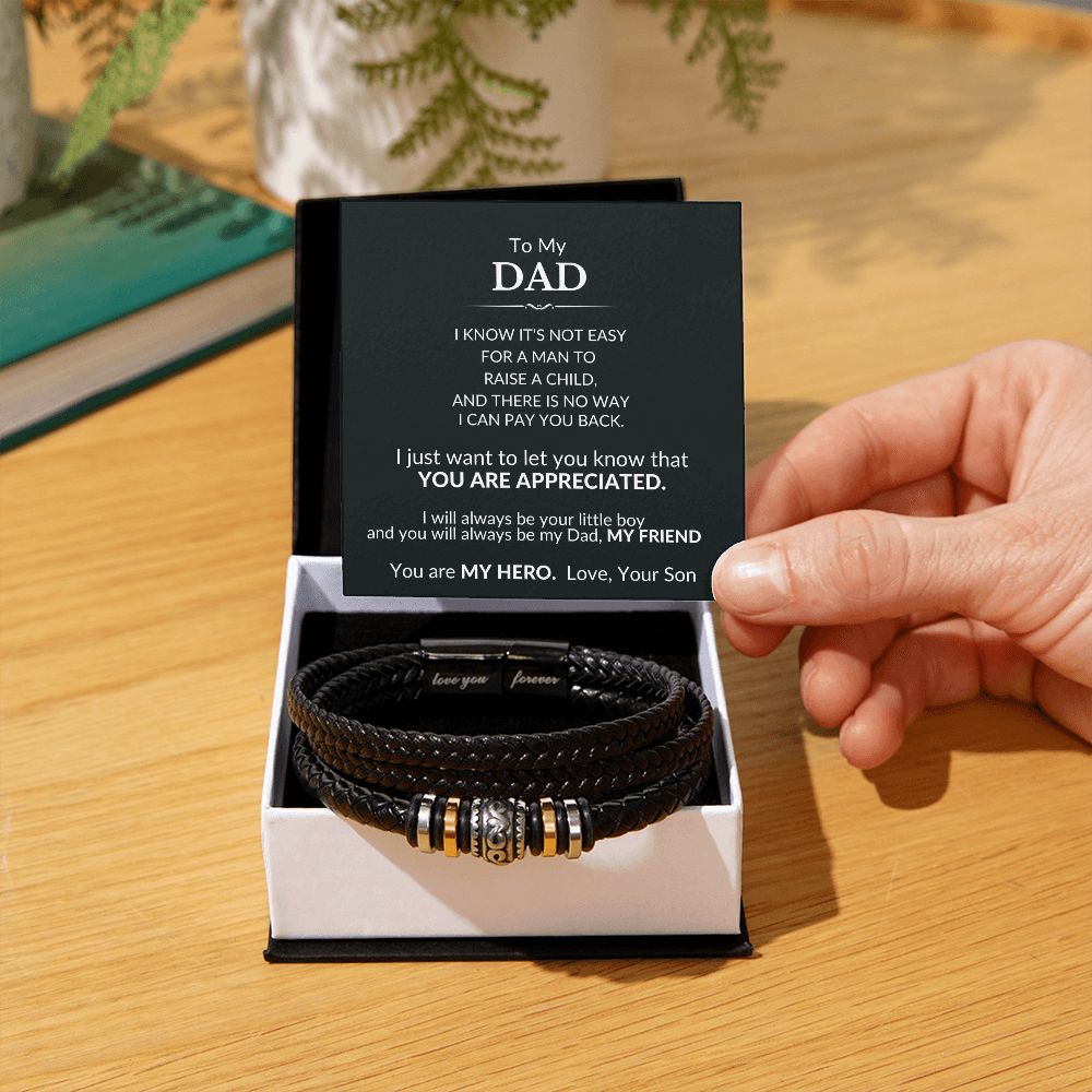 Bracelet Gift to Dad from Son Braided Vegan Leather for Birthday, Fathers Day, Christmas, Any Occasion