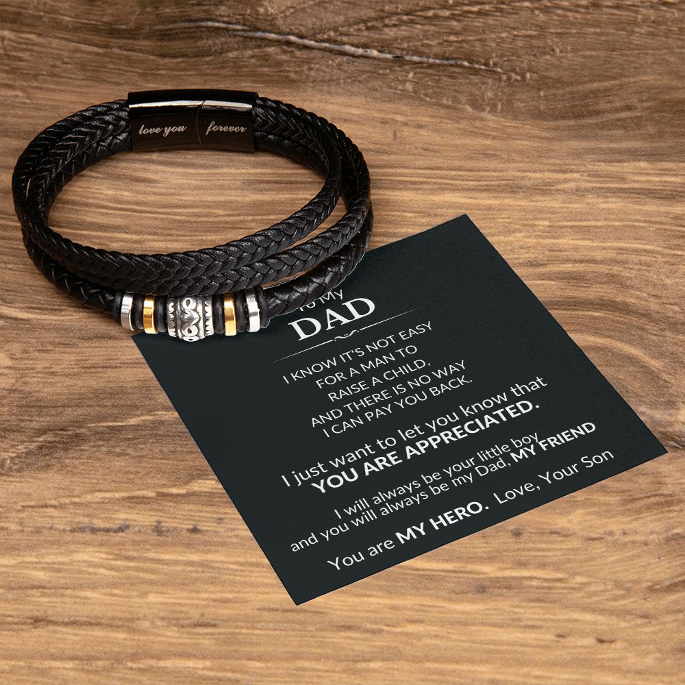 Bracelet Gift to Dad from Son Braided Vegan Leather for Birthday, Fathers Day, Christmas, Any Occasion
