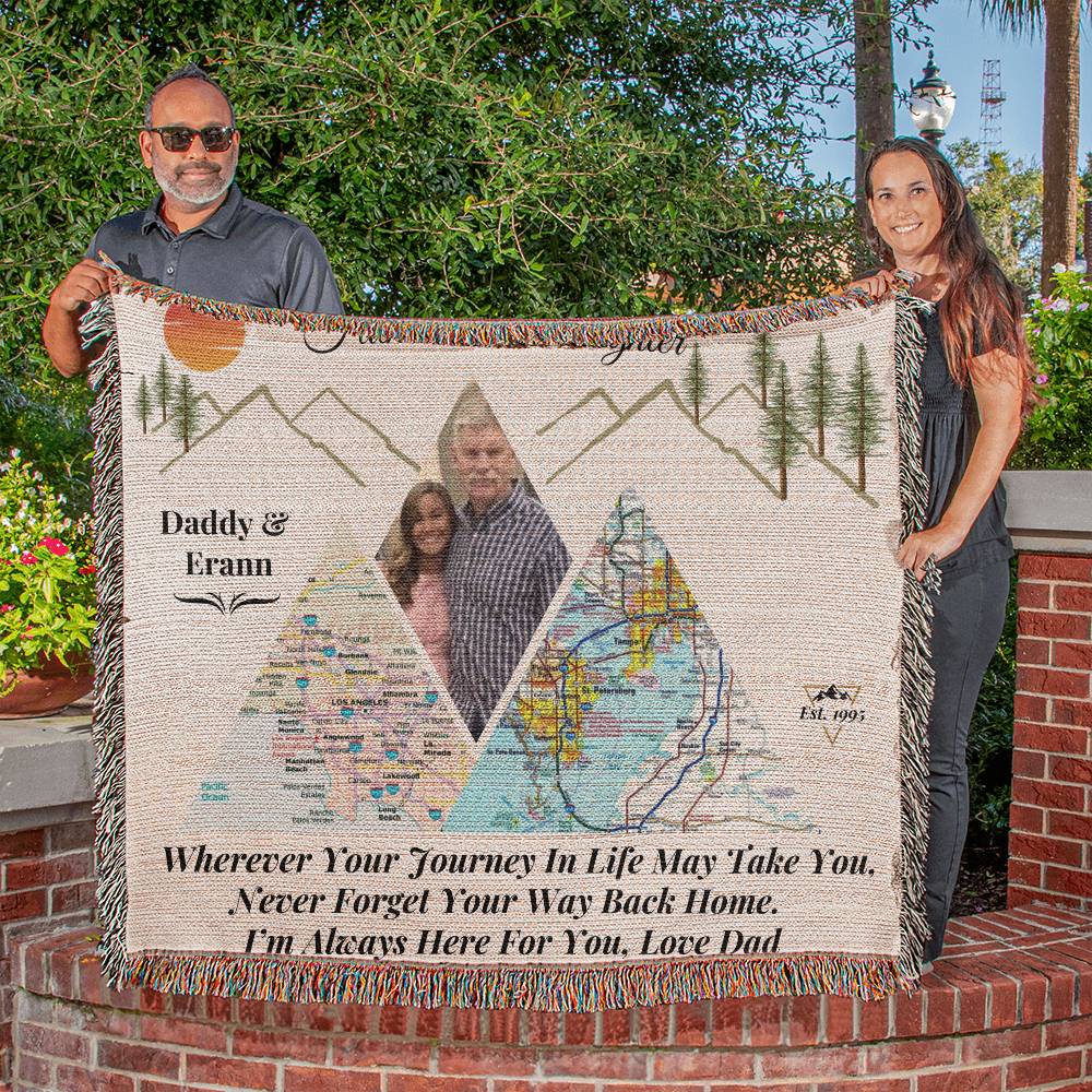 Personalized Father-Daughter Distance Blanket | Mountain Map Keepsake | Long-Distance Gift for Daughter| 50X60" Design2