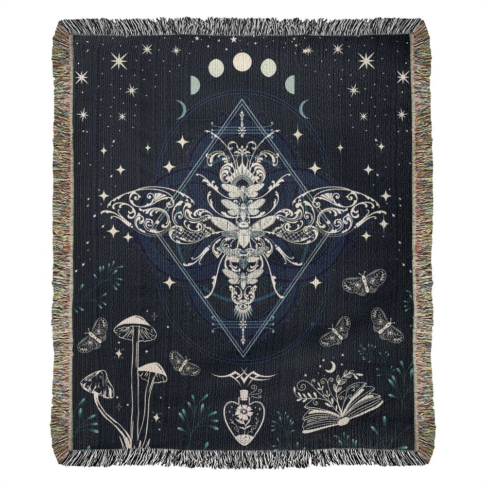 Luna Moth Woven Throw Blanket, Celestial Mushrooms, Spiritual Book, and Butterflies Throw, Home Decor 50x60" Dorm Room, Gift for Daughter or Best Friend