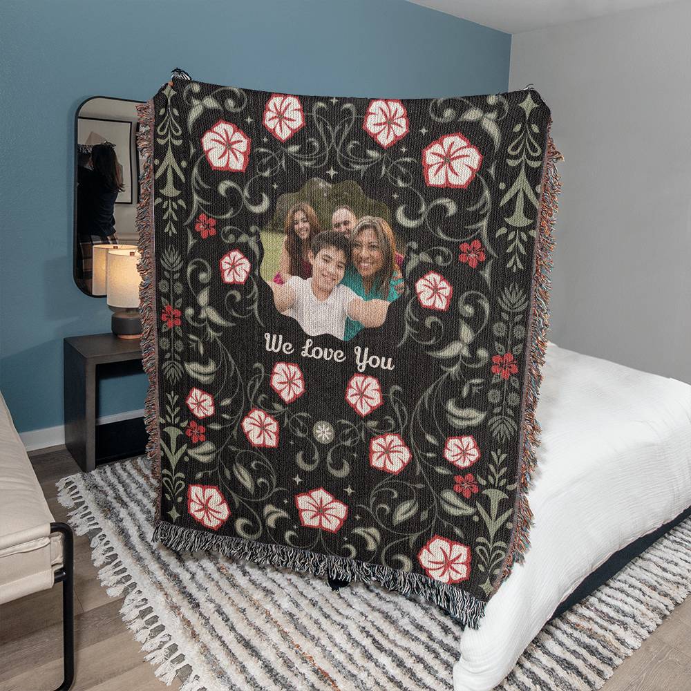 Floral Hibiscus Custom Photo Woven Blanket
