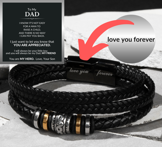 Bracelet Gift to Dad from Son Braided Vegan Leather for Birthday, Fathers Day, Christmas, Any Occasion