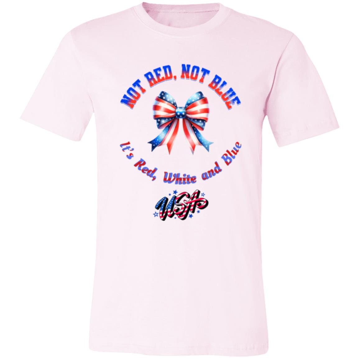 Red, White, and Blue Patriotic Womens Short Sleeve T-Shirt, Coquette Flag Bow, USA Pride Tee