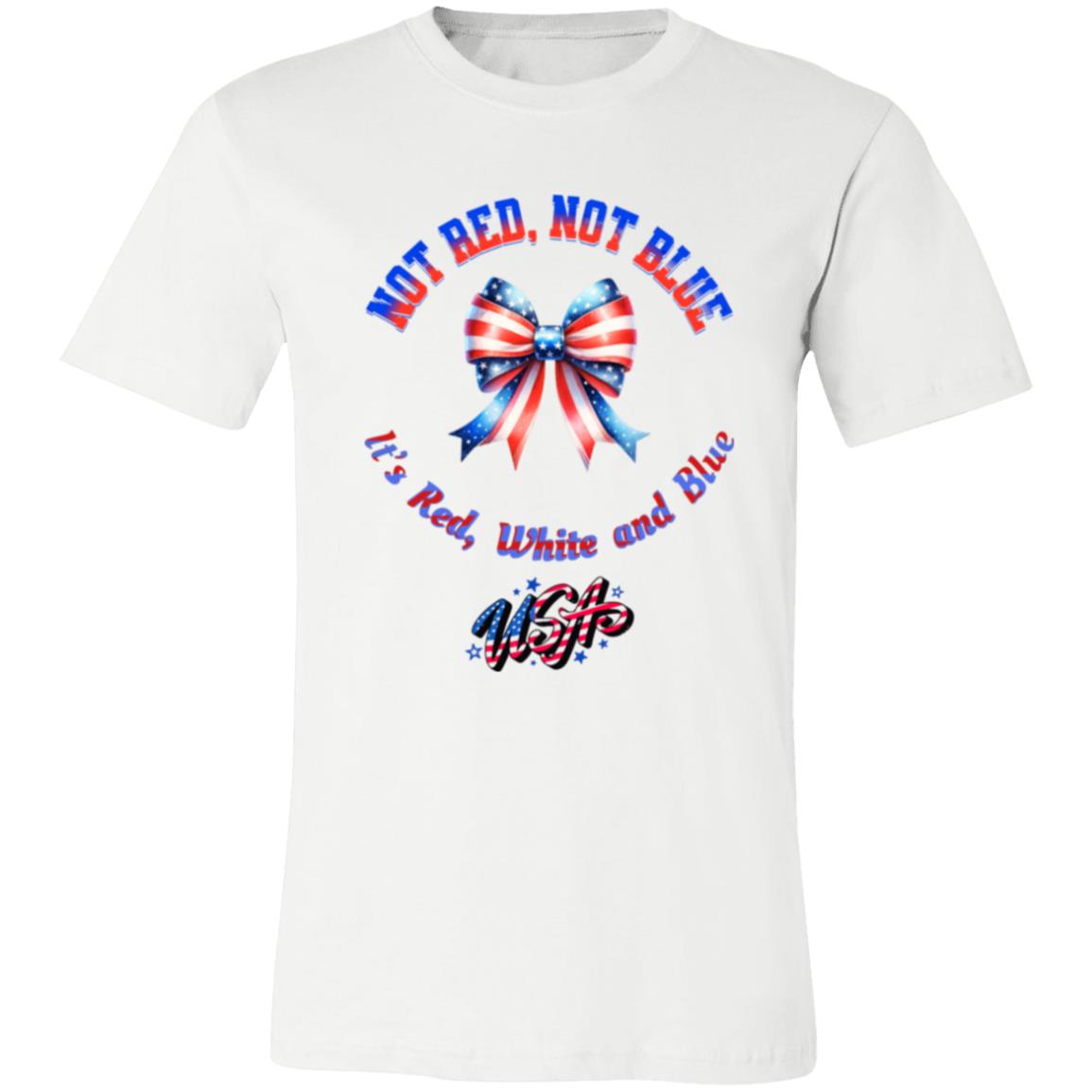 Red, White, and Blue Patriotic Womens Short Sleeve T-Shirt, Coquette Flag Bow, USA Pride Tee