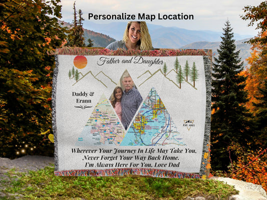 Personalized Father-Daughter Distance Blanket | Mountain Map Keepsake | Long-Distance Gift for Daughter| 50X60"  Design2