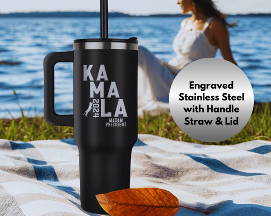 Kamala 2024 (Cat) 40 oz Tumbler, Laser Engraved with Straw, Cats for Kamala Harris