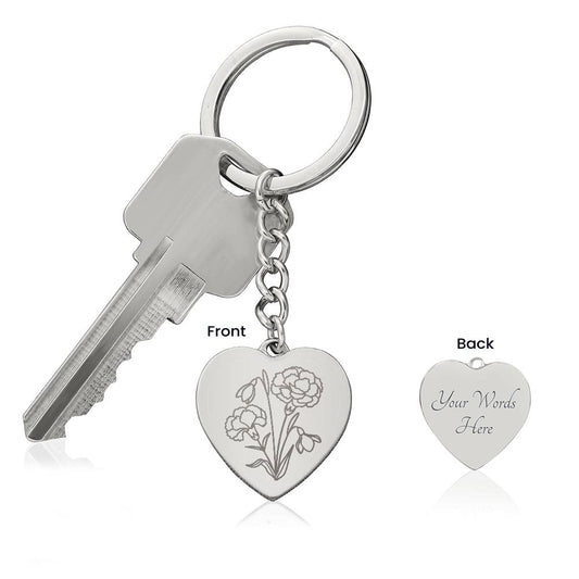 Birth Flower Keychain Personalize Gift for Mom, Daughter, Friend 12 Months (Jan-Dec)