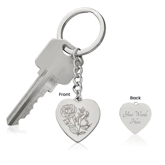 Birth Flower Keychain Personalize Gift for Mom, Daughter, Friend (June Rose)