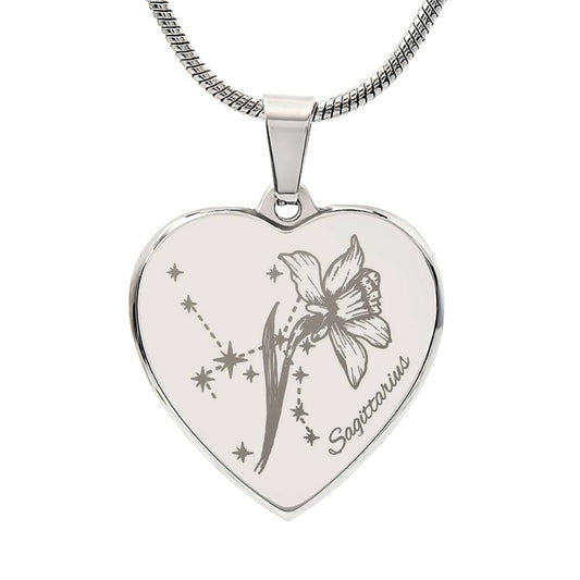 Personalize Birth Flower Star Zodiac Dec Sagittarius Narcissus Heart Necklace