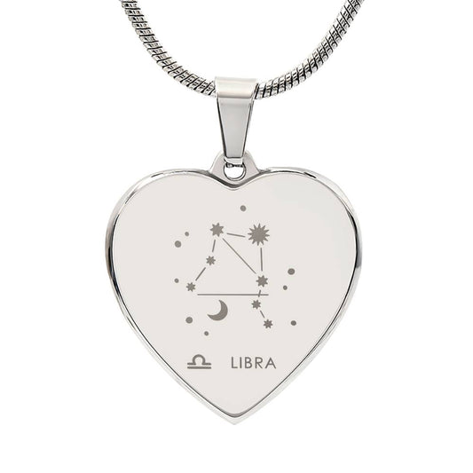 Libra Personalized Zodiac Constellation Map Heart Shaped Engravable Necklace