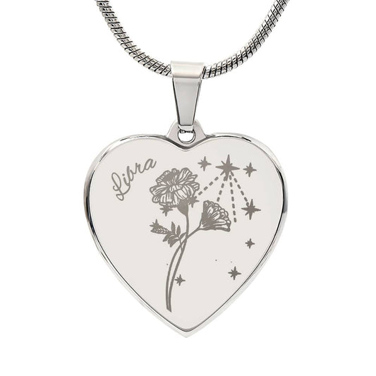 Personalize Birth Flower Star Zodiac October Libra Marigold Heart Necklace