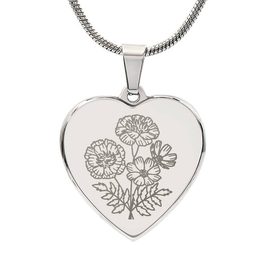 Birth Flower Heart Necklace Personalize October Marigold