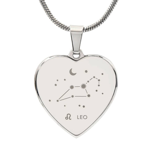 Leo Personalized Zodiac Constellation Map Heart Shaped Engravable Necklace