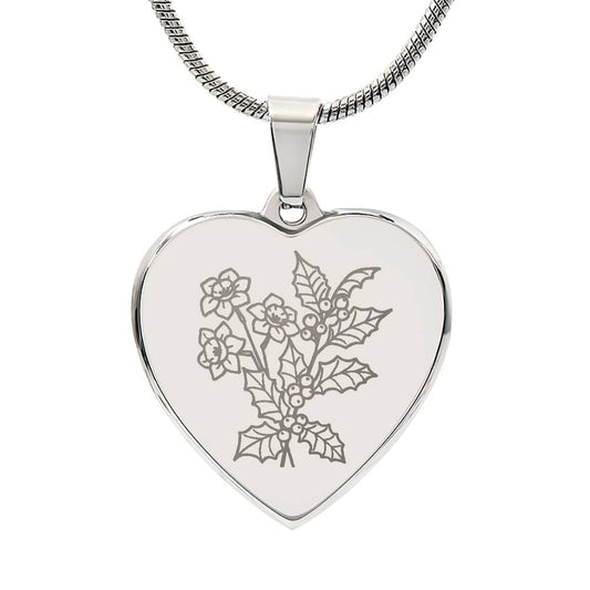 Birth Flower Heart Necklace Personalize December Holly