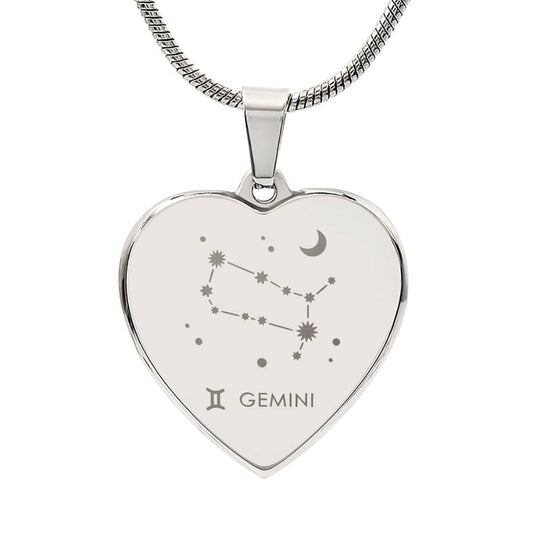 Gemini Personalized Zodiac Constellation Map Heart Shaped Engravable Necklace