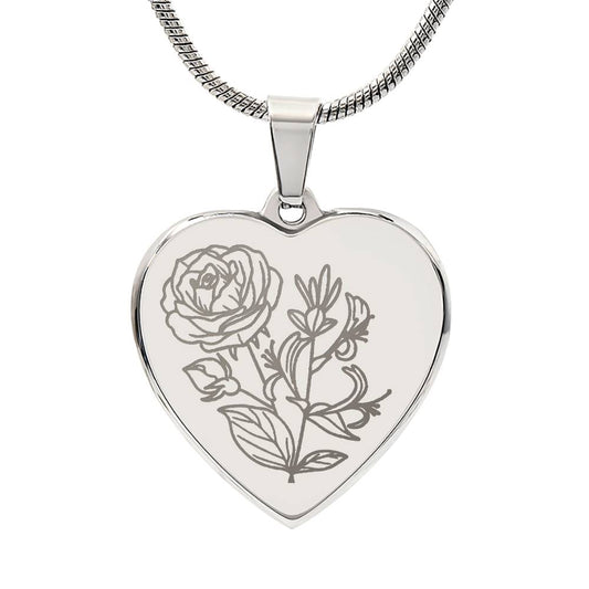 Birth Flower Heart Necklace Personalize June Rose
