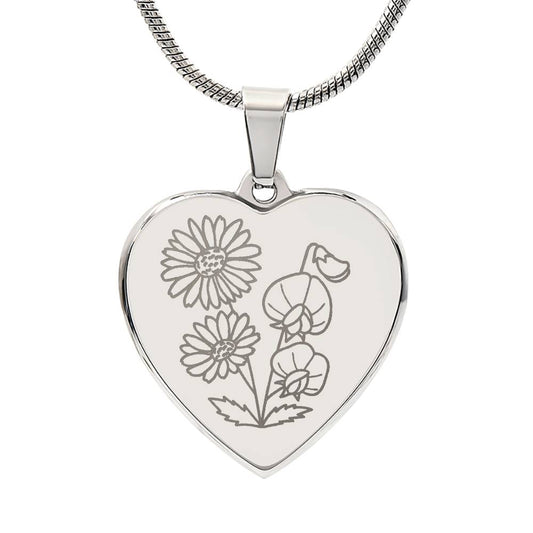 Birth Flower Heart Necklace Personalize April Daisy