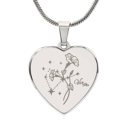 Personalize Birth Flower Star Zodiac Sep Virgo Morning Glory Heart Necklace