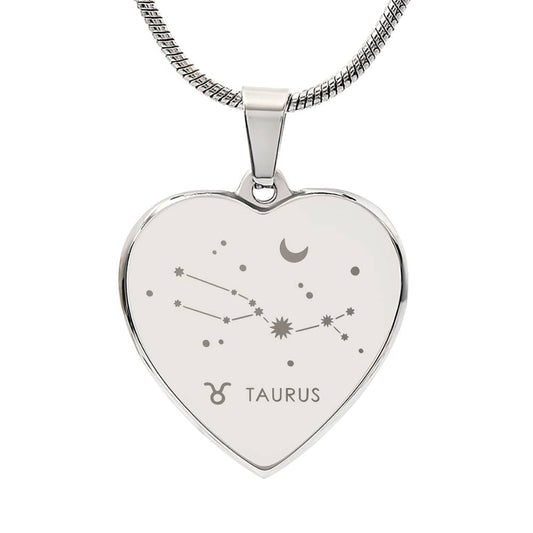 Taurus Personalized Zodiac Constellation Map Heart Shaped Engravable Necklace