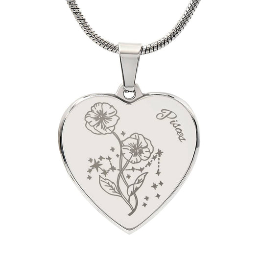 Personalize Birth Flower Star Zodiac March Pisces Cherry Blossom Heart Necklace