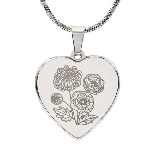 Birth Flower Heart Necklace Personalize November Chrysanthemum