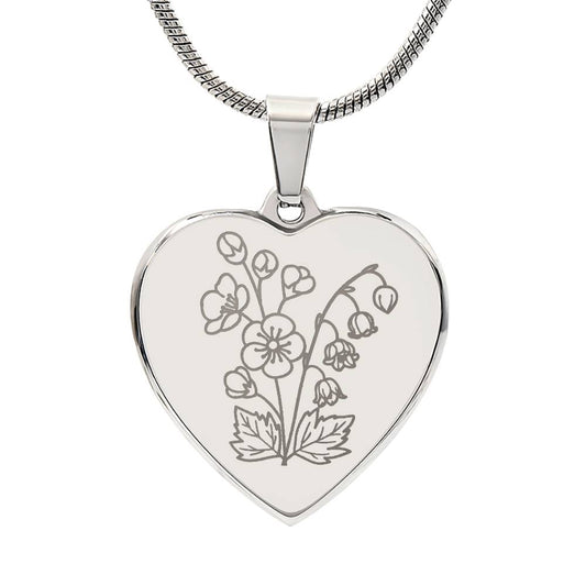Birth Flower Heart Necklace Personalize May Lily of Valley