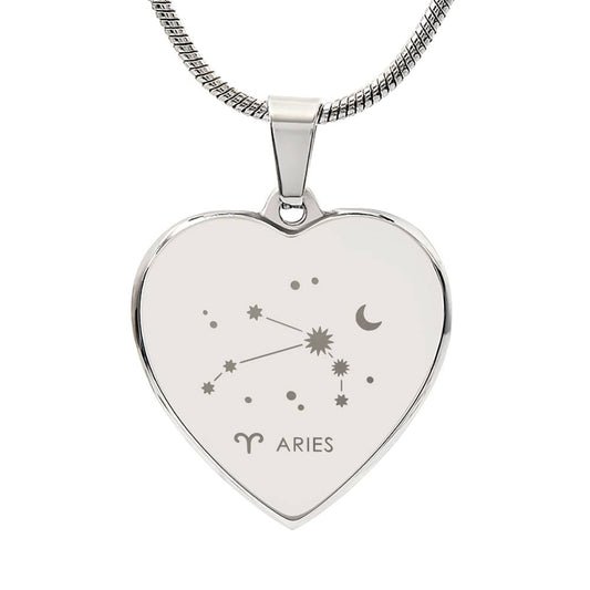 Aries Personalized Zodiac Constellation Map Heart Shaped Engravable Necklace