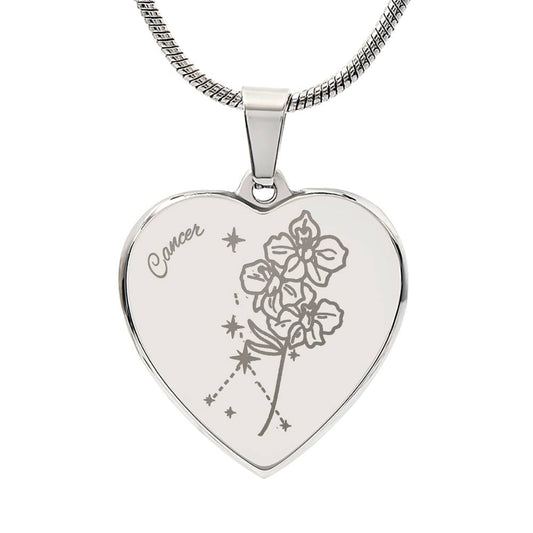 Personalize Birth Flower Star Zodiac July Cancer Larkspur Heart Necklace