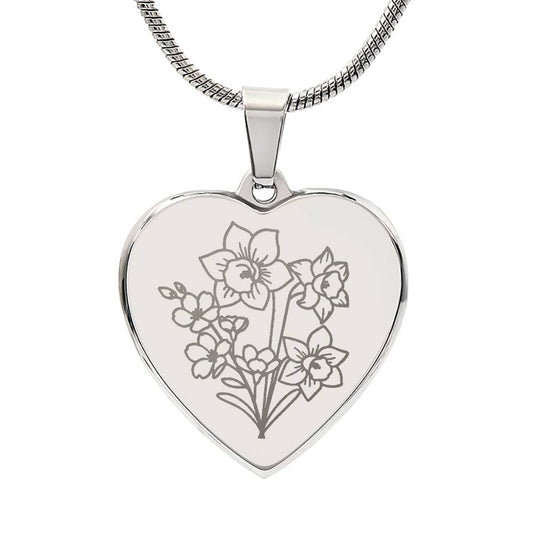 Birth Flower Heart Necklace Personalize March Daffodil