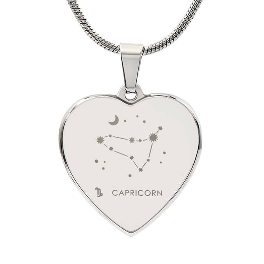 Capricorn Personalized Zodiac Constellation Map Heart Shaped Engravable Necklace