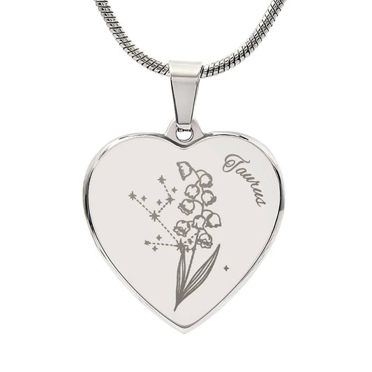 Personalize Birth Flower Star Zodiac May Taurus Lily of Valley Heart Necklace