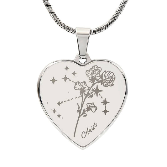 Personalize Birth Flower Star Zodiac April Aries Sweet Pea Heart Necklace V2