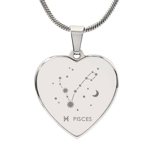 Pisces Personalize Zodiac Constellation Map Heart Shaped Engravable Necklace