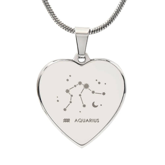 Aquarius Personalized Zodiac Constellation Map Heart Shaped Engravable Necklace