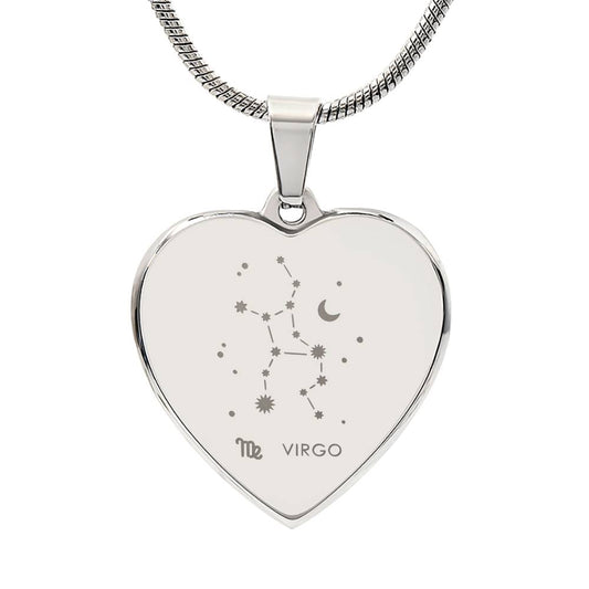 Virgo Personalized Zodiac Constellation Map Heart Shaped Engravable Necklace