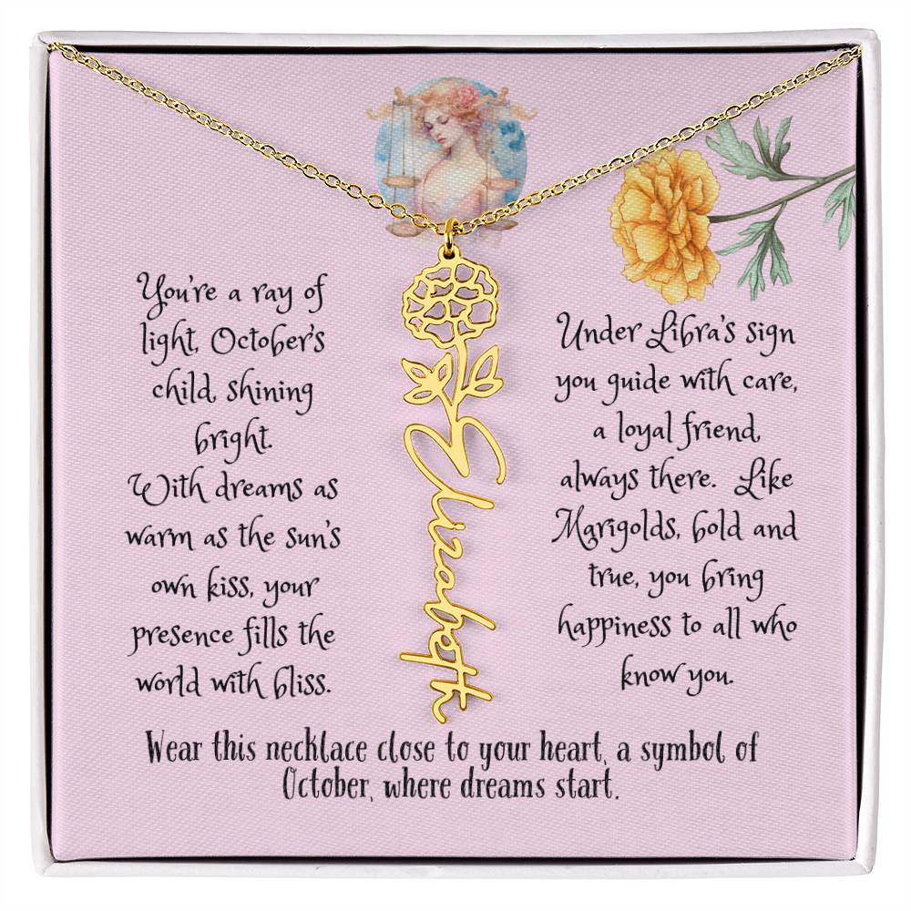 Personalized Birth Flower Name Necklace October Libra