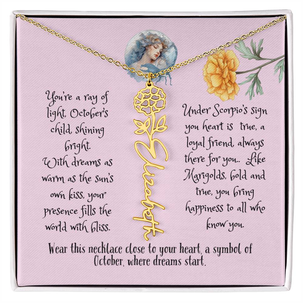 Birth Flower Personalize Name Necklace October Scorpio Gift for Mom, Daughter, Best Friend