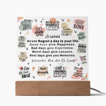 Personalize Back to School Positive Affirmations Plaque, Never Regret Encouragement, High School College Graduation Gift, Desk Decor