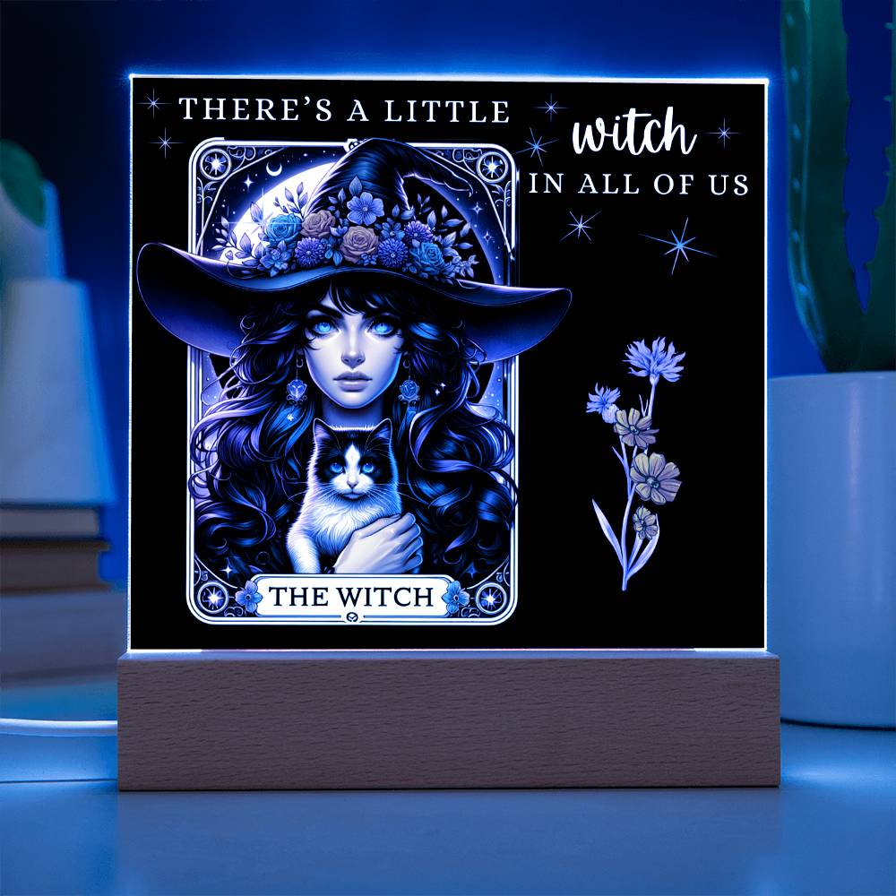 Enchanting Witch & Cat Tarot Card Acrylic Plaque | Halloween Decoration | Witchy Home Decor | "There's a Little Witch In All of Us" | Mystical Plaque