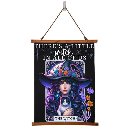 Witch & Cat Tarot Card Wall Hanging | Halloween Decoration | Witchy Home Decor | "There's a Little Witch In All of Us" | Mystical Wall Art