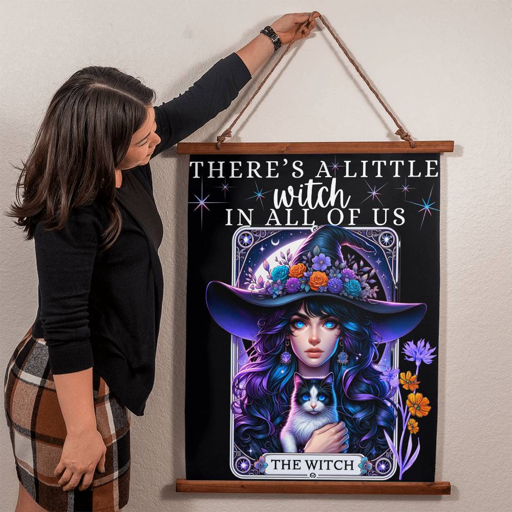 Witch & Cat Tarot Card Wall Hanging | Halloween Decoration | Witchy Home Decor | "There's a Little Witch In All of Us" | Mystical Wall Art