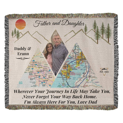 Personalized Father-Daughter Distance Blanket | Mountain Map Keepsake | Long-Distance Gift for Daughter| 50X60"  Design2