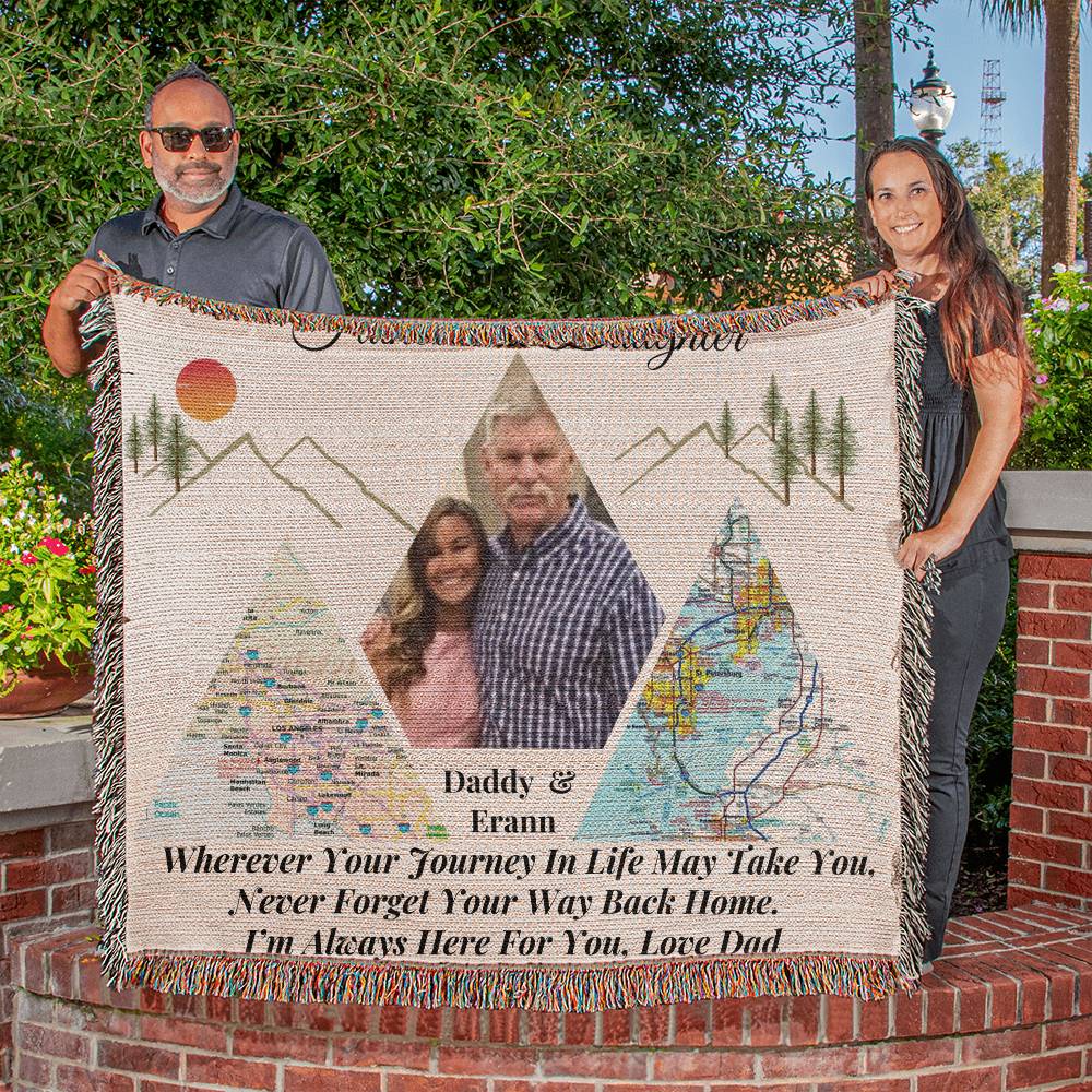 Personalized Father-Daughter Distance Blanket | Mountain Map Keepsake | Long-Distance Gift for Daughter| 50X60" Design 1