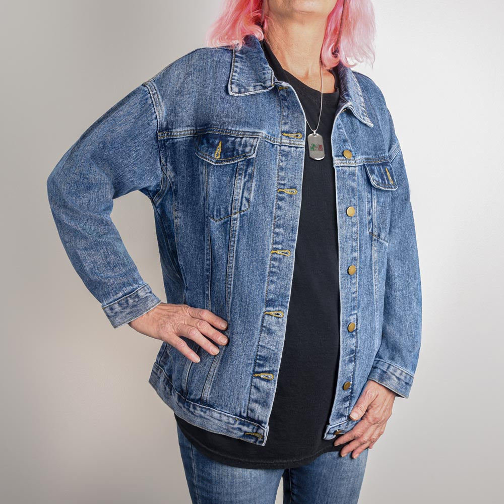 Wild and Free Patriotic Sunflower Oversized Womens Jean Jacket | American Freedom Denim | USA Pride Apparel