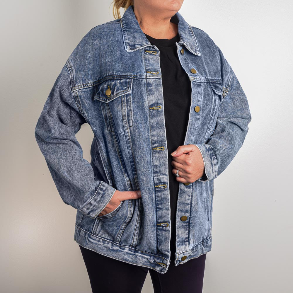 Wild and Free Patriotic Sunflower Oversized Womens Jean Jacket | American Freedom Denim | USA Pride Apparel