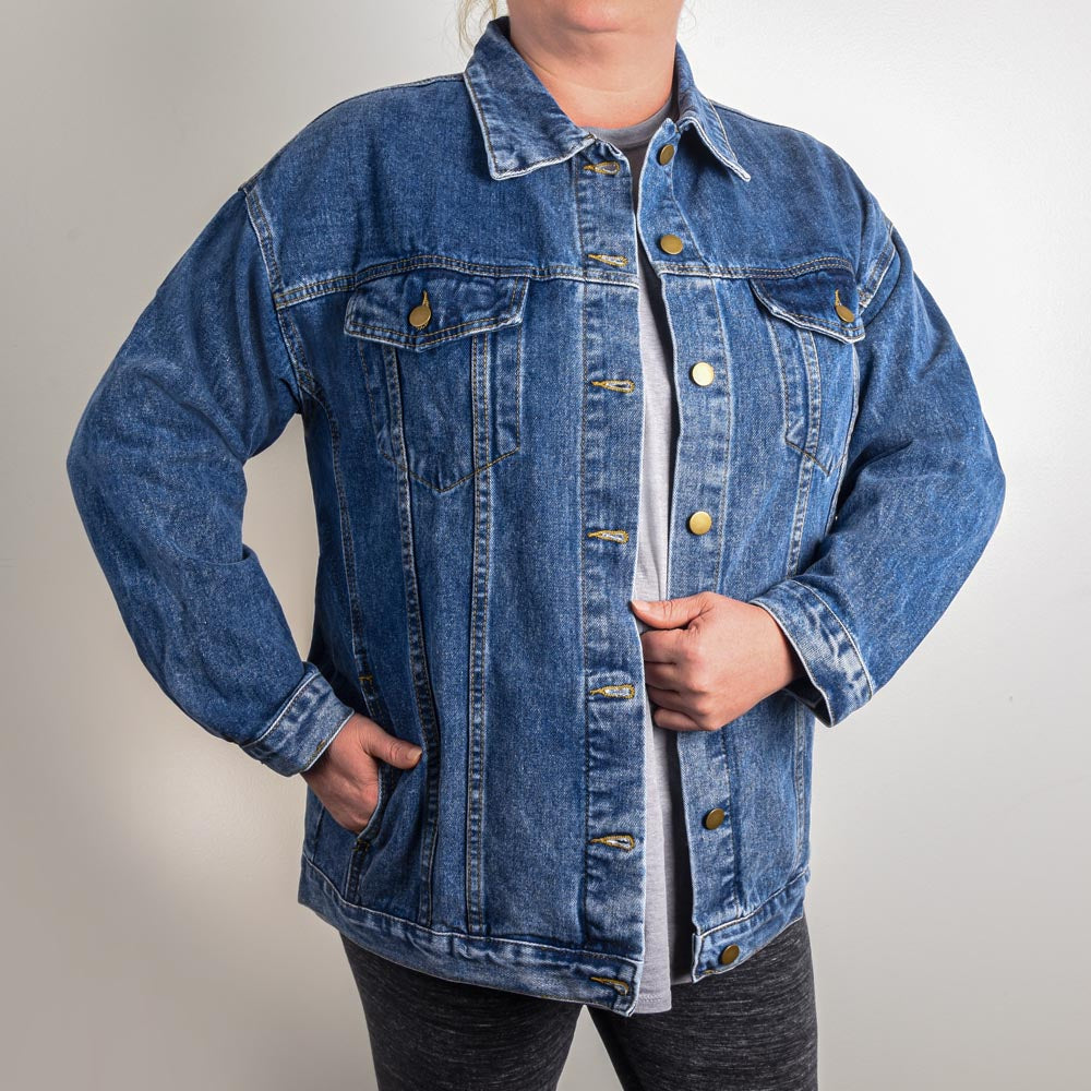 Wild and Free Patriotic Sunflower Oversized Womens Jean Jacket | American Freedom Denim | USA Pride Apparel