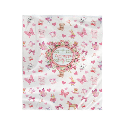 Floral Rose Custom Name Baby Blanket, Personalized Minky Touch Fleece Blanket