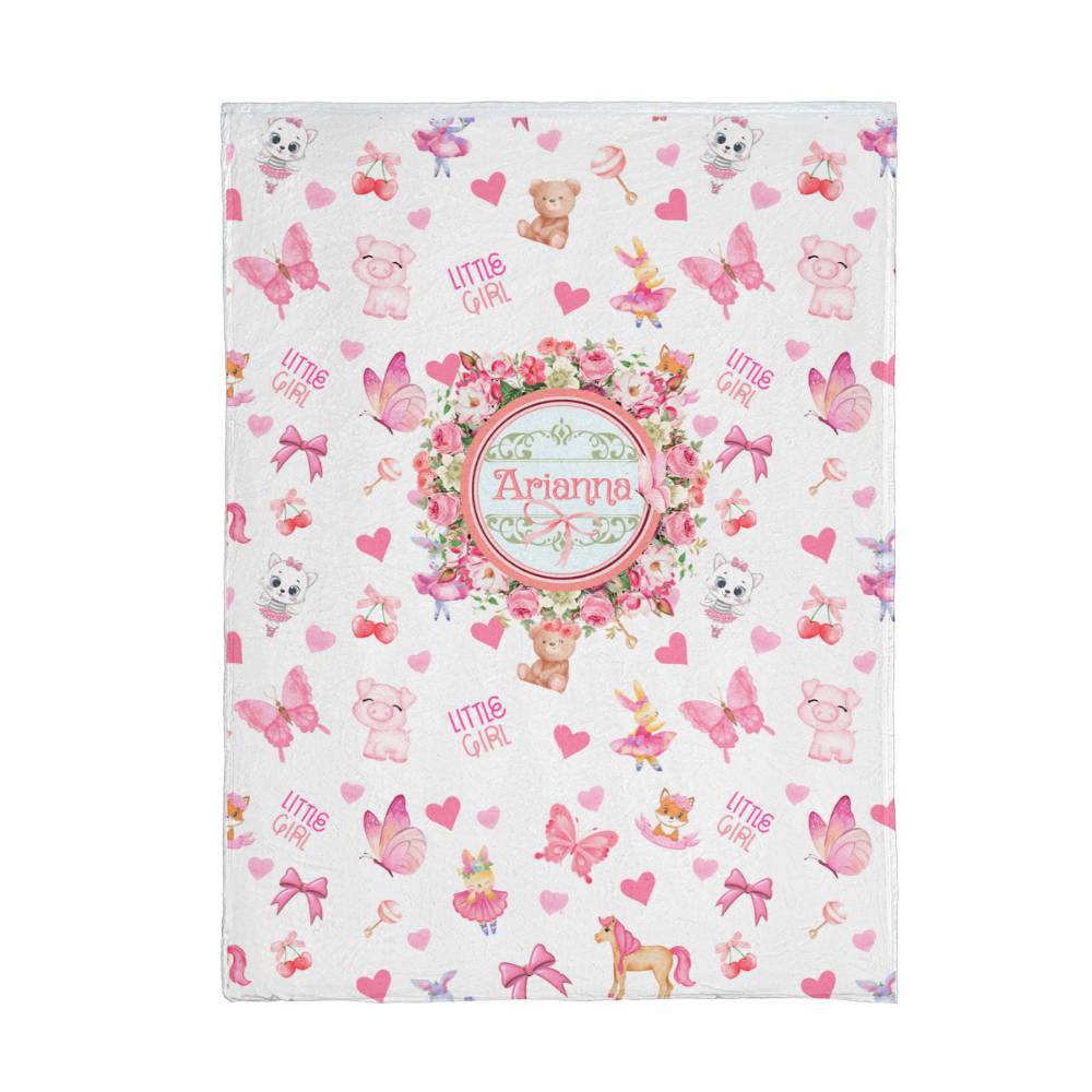 Floral Rose Custom Name Baby Blanket, Personalized Minky Touch Fleece Blanket